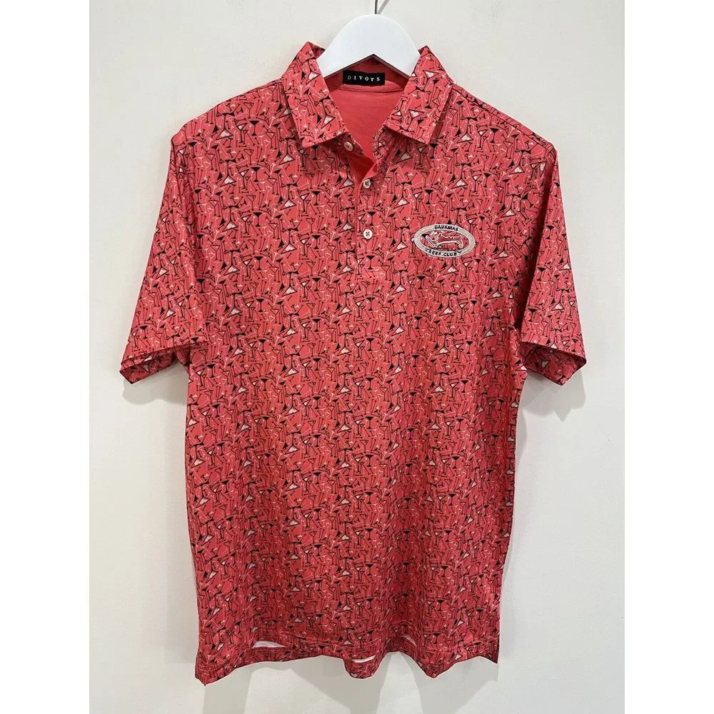 Divots Mens Performance Golf Shirt Small‎ Martini Bahamas Reed Club Preppy
